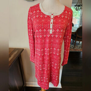Laura Ashley Size Medium Red Soft Nightgown Cozy Fair Isle Print